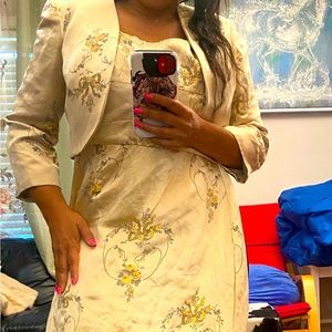 Silky short blazer and dress to match very vintage piece with small gold olive